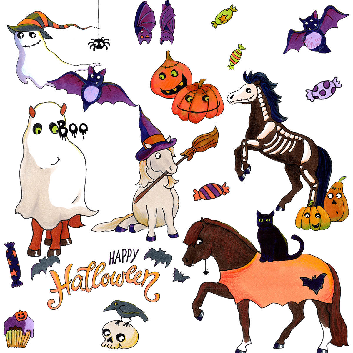 Illustrationspaket: Pony-Halloween