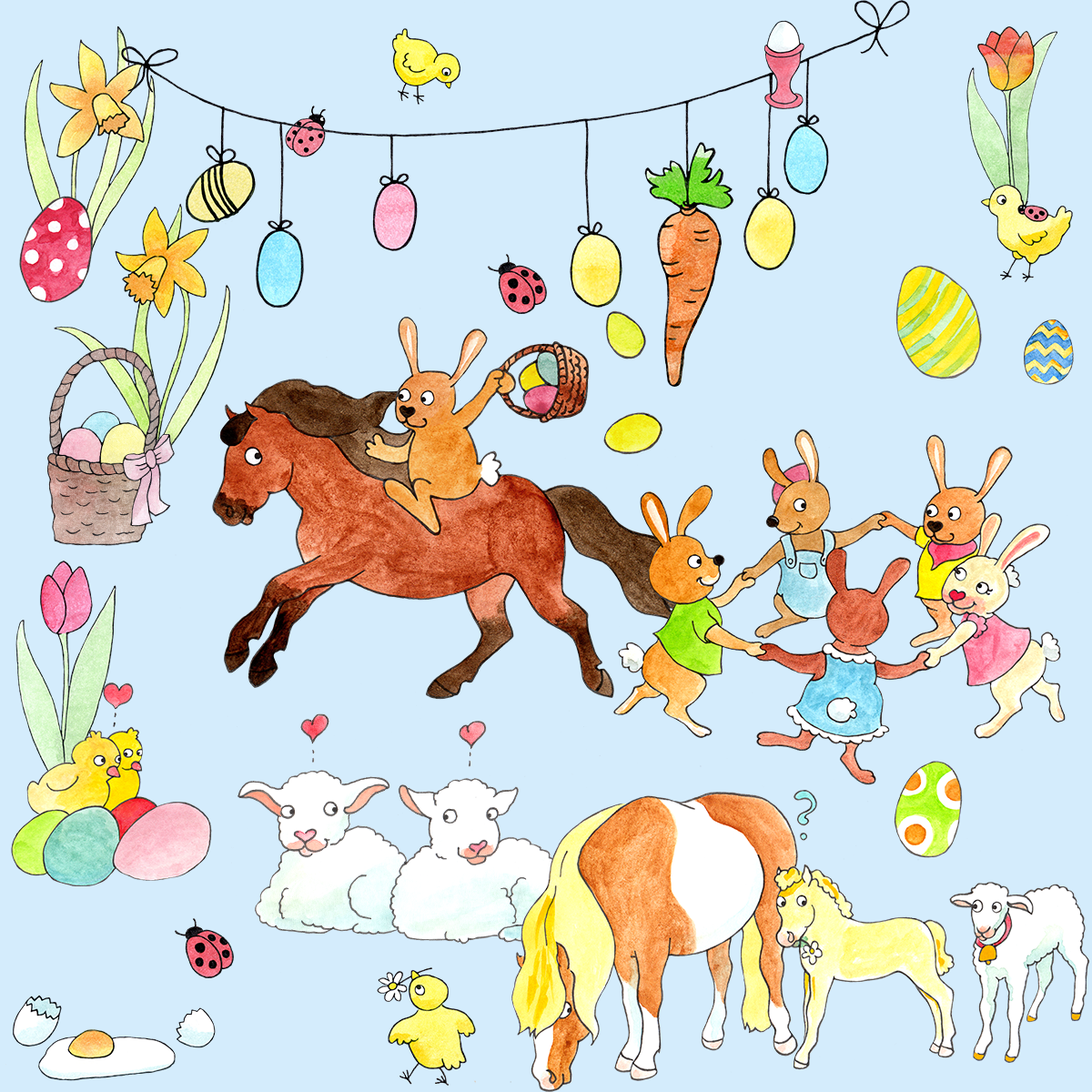 Illustrations-Paket: Pony-Ostern