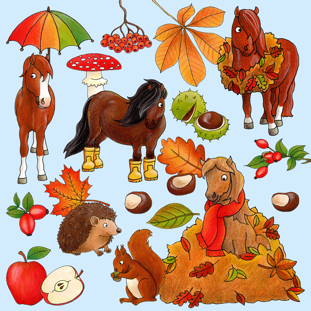 Illustrationspaket: Pony-Herbst