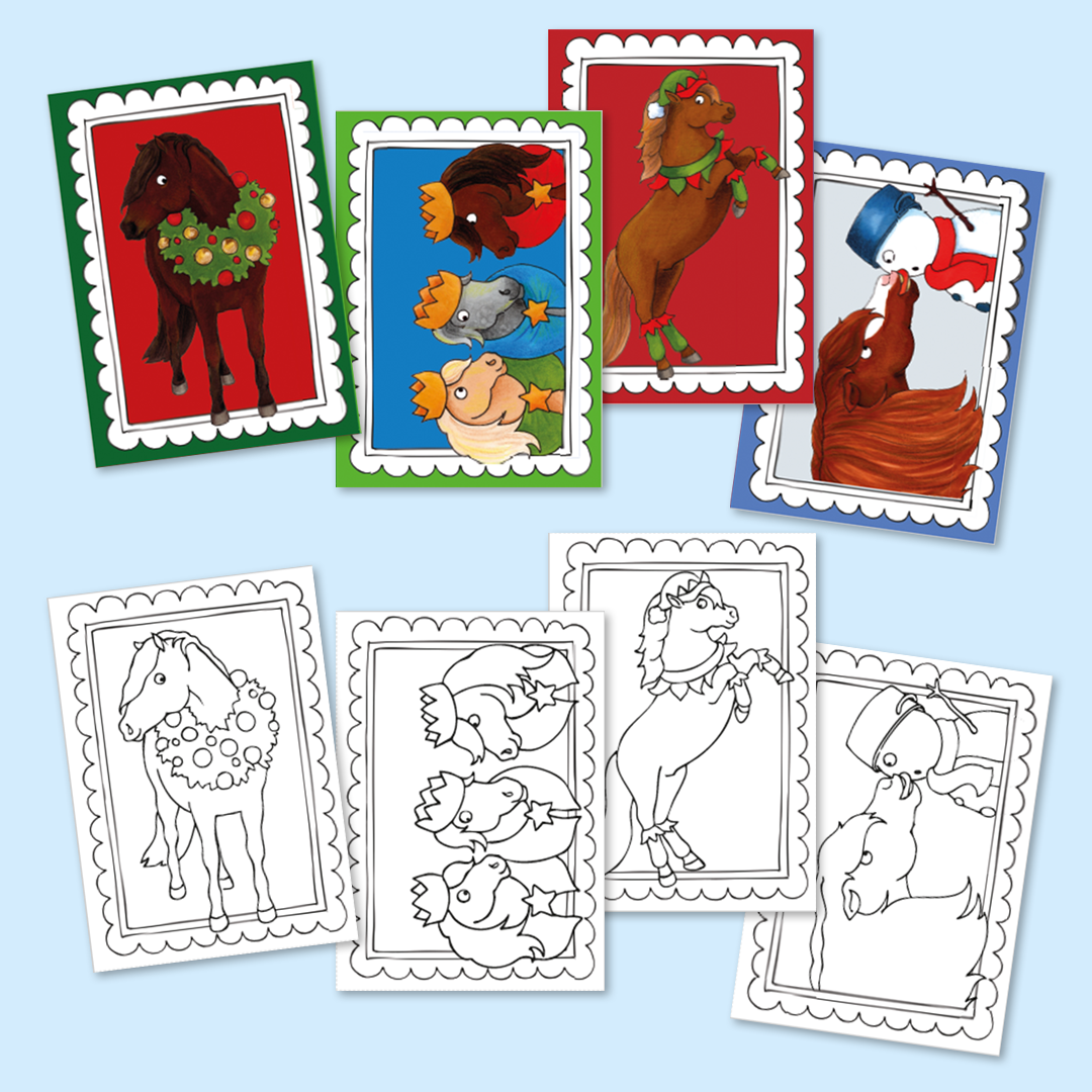 Karten-Set: Pony Weihnacht